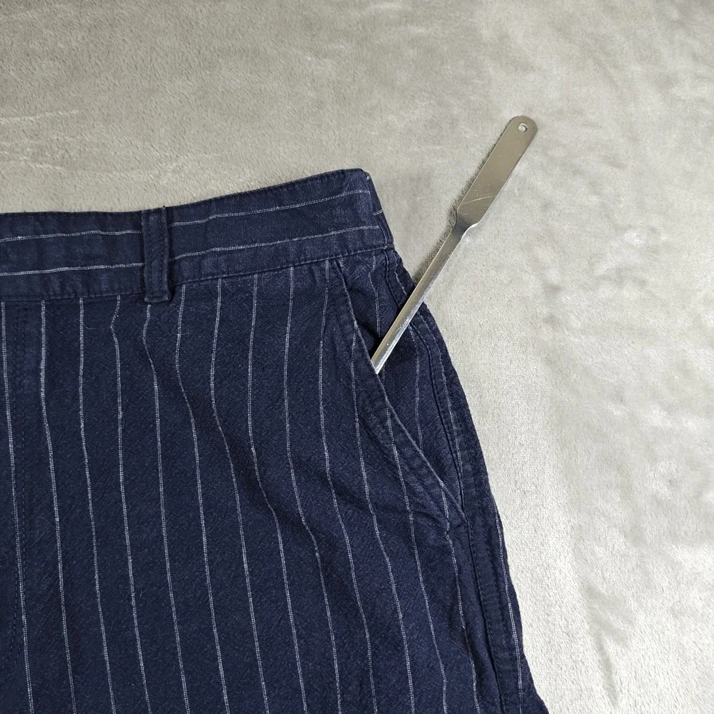 Uniqlo Pants Men XL 34x26.5 Blue Pinstriped Linen Blend Relaxed Cropped